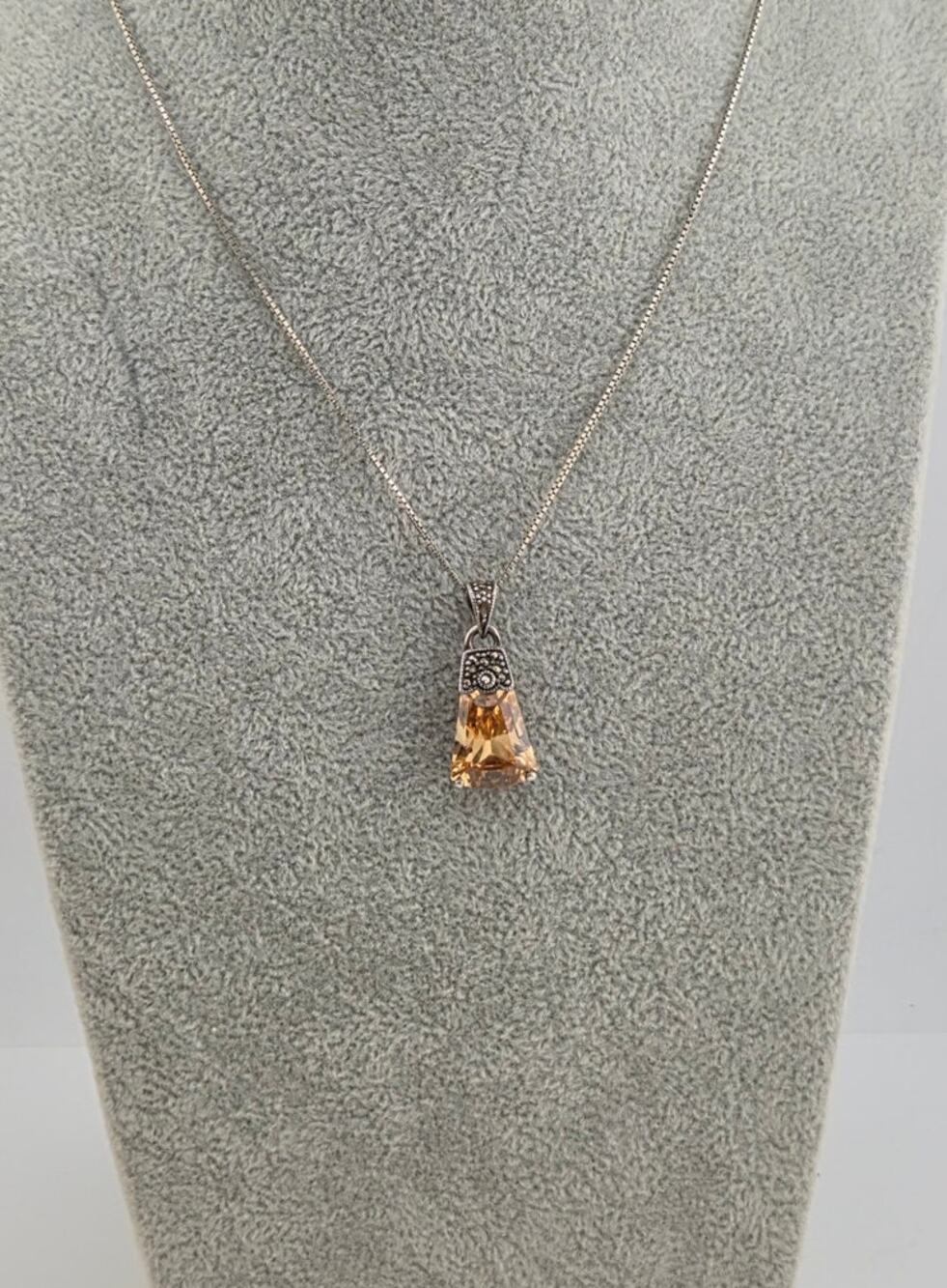 Vintage Sterling Silver Glass Pendant Necklace Marcasite Style 24in